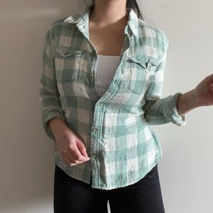 Aritzia TNA Mint Plaid Shirt in Size L